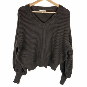 Grade & Gather Sweater Brown Knit Sweater V-Neck Balloon